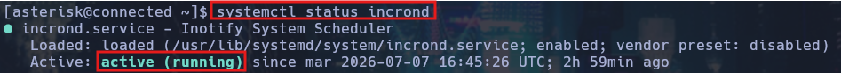 Estado del servicio incrond con systemctl